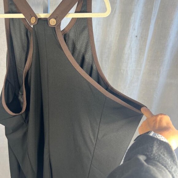 Cherfly Pull-on Black Jumpsuit with Brown Trim - Size XL - Picture 9 of 11
